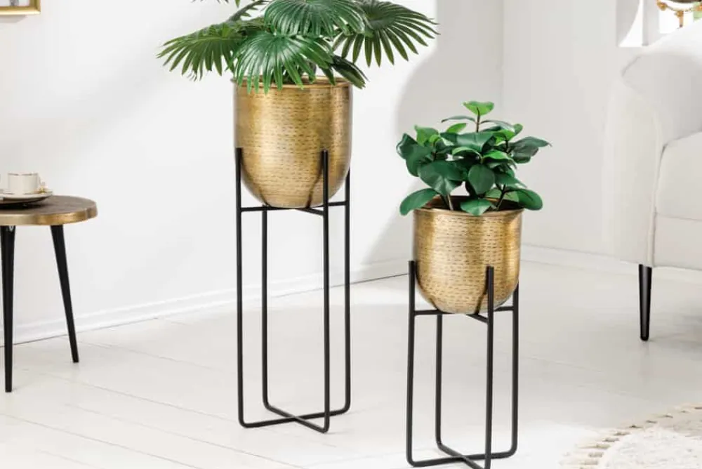 Riess-Ambiente Dekoration|Goldene Möbel > 2er Set Blumentopf UNIT 70/50cm gold schwarz Metall Hammerschlag Design