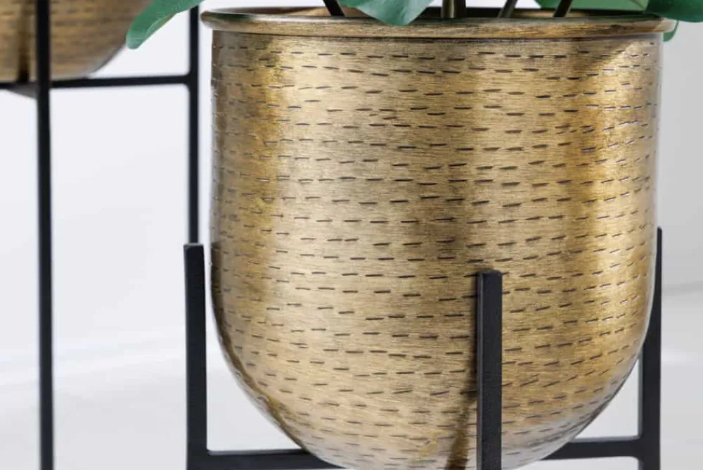 Riess-Ambiente Dekoration|Goldene Möbel > 2er Set Blumentopf UNIT 70/50cm gold schwarz Metall Hammerschlag Design