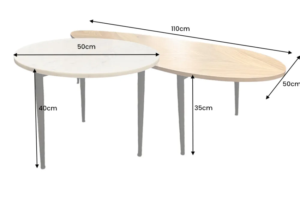 Riess-Ambiente Mehr...|Couchtische > 2er Set Couchtische ADLON 110cm natur weiß Akazienholz Marmor schwarz Metall