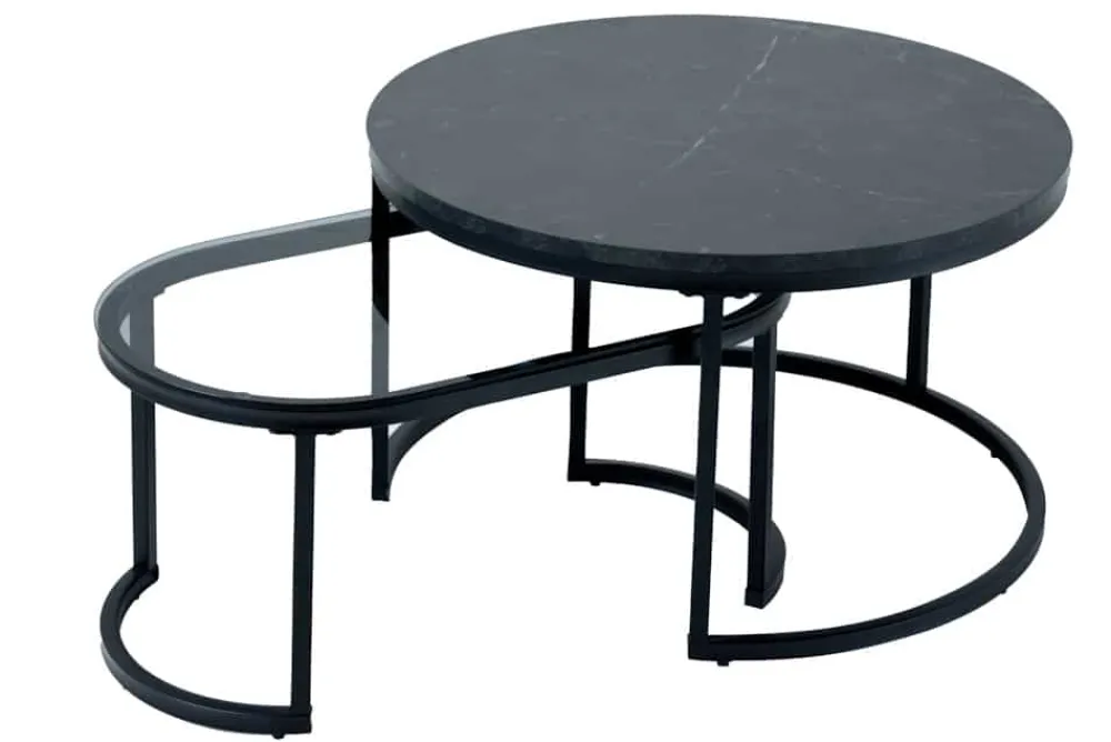 Riess-Ambiente Couchtische & Truhen|Retro Möbel > 2er Set Couchtisch ELEGANCE 70cm graphit Marmor-Design Glas Metall rund oval