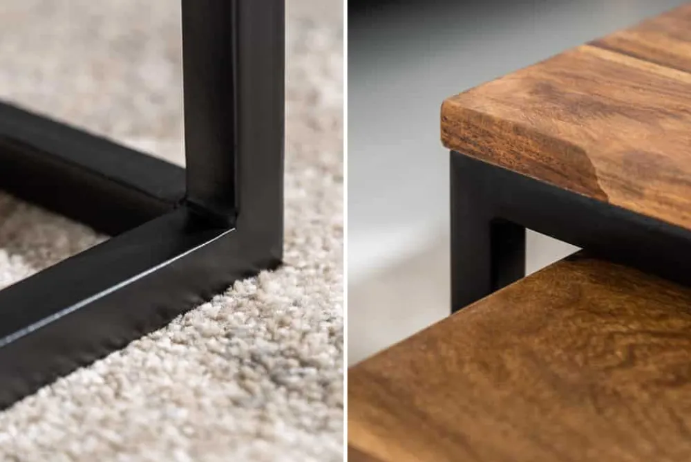 Riess-Ambiente Couchtische & Truhen|Mehr... > 2er Set Couchtisch ELEMENTS 65cm braun Sheesham Massivholz stone finish Eisen schwarz