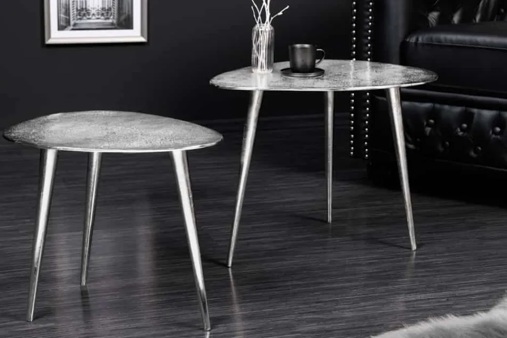 Riess-Ambiente Couchtische & Truhen|Retro Möbel > 2er Set Couchtisch ELEMENTS 50cm silber Metall Handarbeit