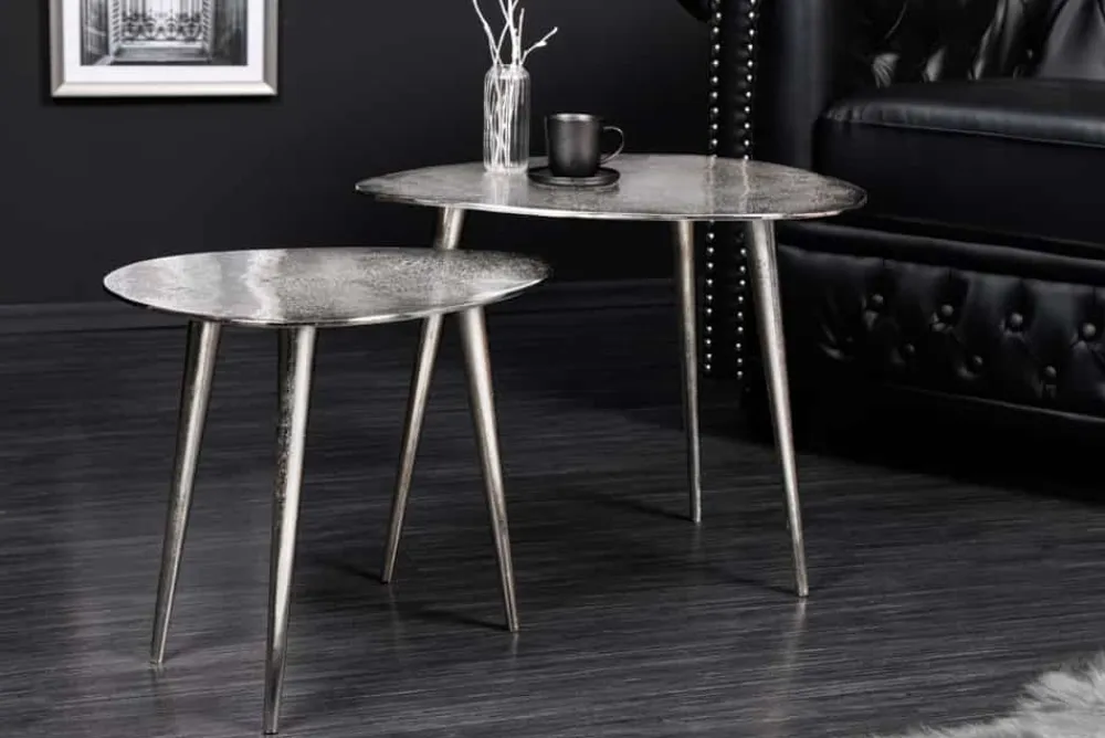 Riess-Ambiente Couchtische & Truhen|Retro Möbel > 2er Set Couchtisch ELEMENTS 50cm silber Metall Handarbeit