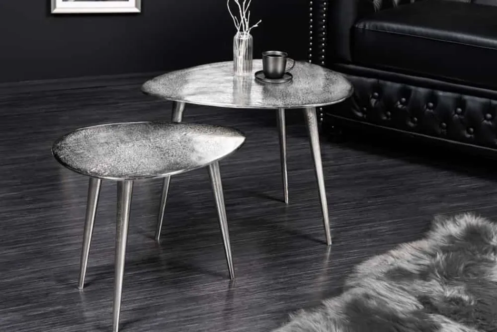 Riess-Ambiente Couchtische & Truhen|Retro Möbel > 2er Set Couchtisch ELEMENTS 50cm silber Metall Handarbeit