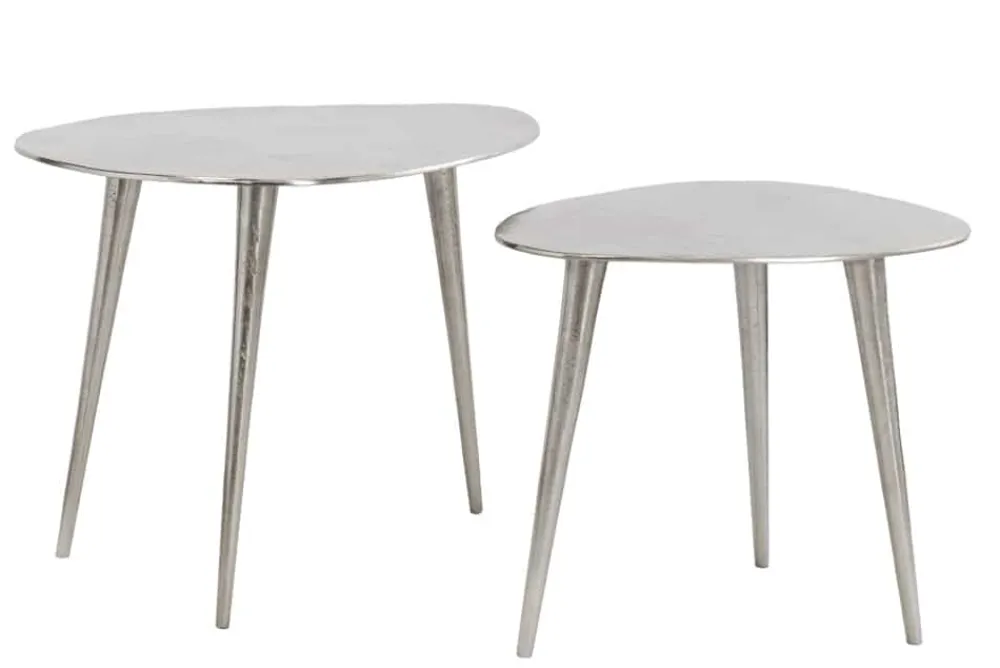 Riess-Ambiente Couchtische & Truhen|Retro Möbel > 2er Set Couchtisch ELEMENTS 50cm silber Metall Handarbeit