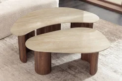 Riess-Ambiente Skandinavisch|Couchtische & Truhen > 2er Set Couchtische OSAKA 120cm champagner greige Travertin Keramik Walnuss