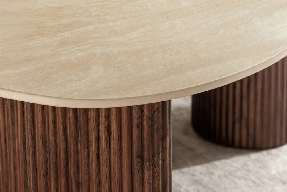 Riess-Ambiente Skandinavisch|Couchtische & Truhen > 2er Set Couchtische OSAKA 120cm champagner greige Travertin Keramik Walnuss