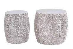 Riess-Ambiente Beistelltische|Goldene Möbel > 2er Set filigraner Design Couchtisch ABSTRACT LEAF antik silber Handarbeit rund