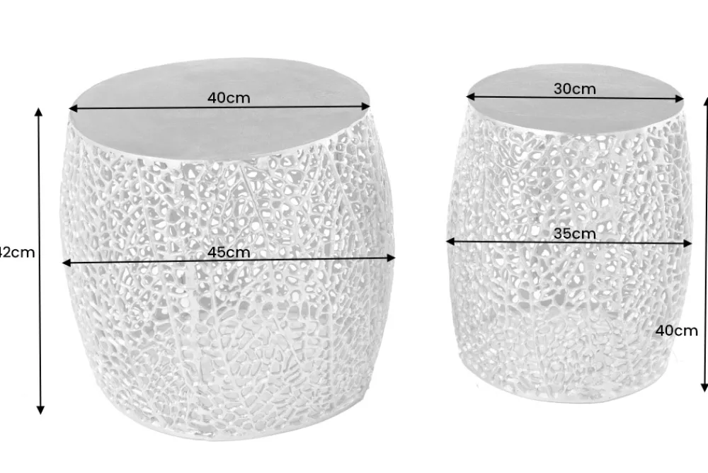 Riess-Ambiente Beistelltische|Goldene Möbel > 2er Set filigraner Design Couchtisch ABSTRACT LEAF antik silber Handarbeit rund