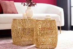 Riess-Ambiente Beistelltische|Goldene Möbel > 2er Set Filigraner Design Couchtisch ABSTRACT LEAF gold Handarbeit Metall rund