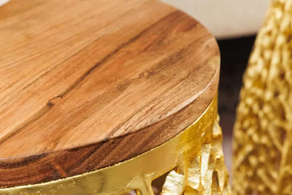 Riess-Ambiente Beistelltische|Goldene Möbel > 2er Set Filigraner Design Couchtisch ABSTRACT LEAF gold Akazienholz Handarbeit Metall rund