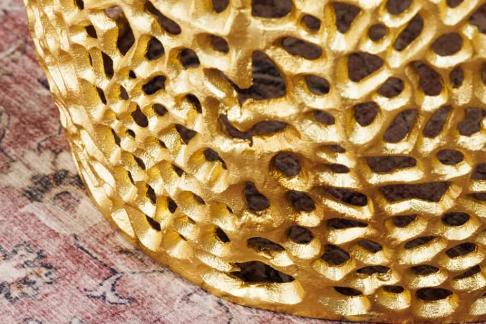 Riess-Ambiente Beistelltische|Goldene Möbel > 2er Set Filigraner Design Couchtisch ABSTRACT LEAF gold Akazienholz Handarbeit Metall rund