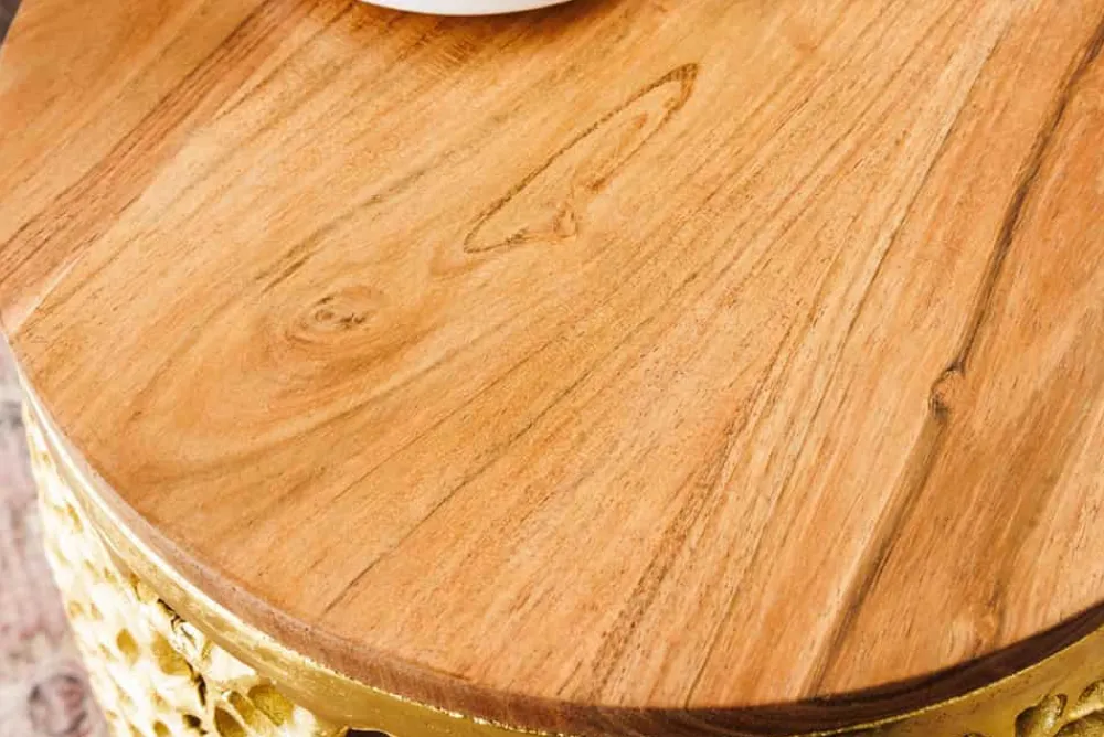 Riess-Ambiente Beistelltische|Goldene Möbel > 2er Set Filigraner Design Couchtisch ABSTRACT LEAF gold Akazienholz Handarbeit Metall rund