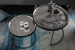 Riess-Ambiente Couchtische & Truhen > 2er Set Runde Couchtische ELEMENTS 65cm silber schwarz Metall Tablett Beistelltisch
