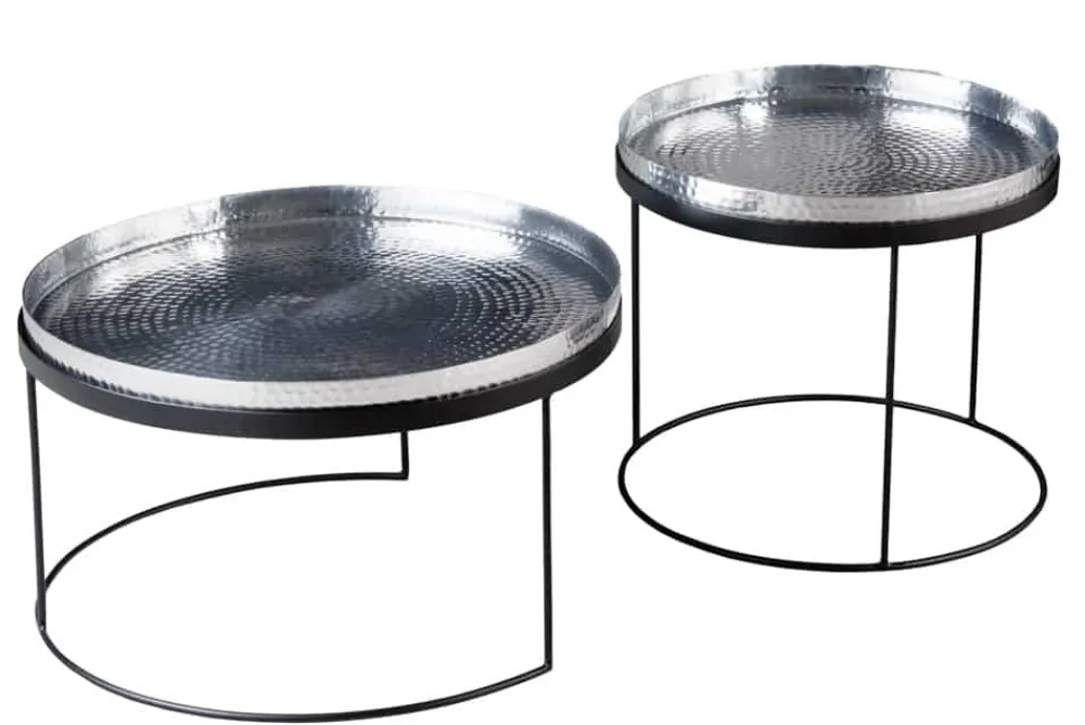 Riess-Ambiente Couchtische & Truhen > 2er Set Runde Couchtische ELEMENTS 60cm silber schwarz Metall Tabletttisch Beistelltisch