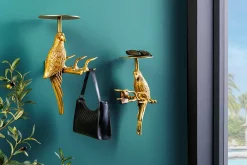 Riess-Ambiente Goldene Möbel|Garderoben > 2er Set Wandgarderobe WILDLIFE BIRDS 45cm gold Metall Hammerschlag Design handmade