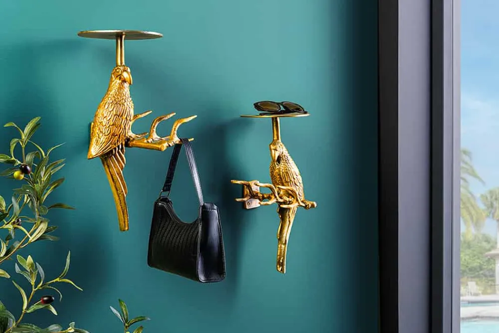 Riess-Ambiente Goldene Möbel|Garderoben > 2er Set Wandgarderobe WILDLIFE BIRDS 45cm gold Metall Hammerschlag Design handmade