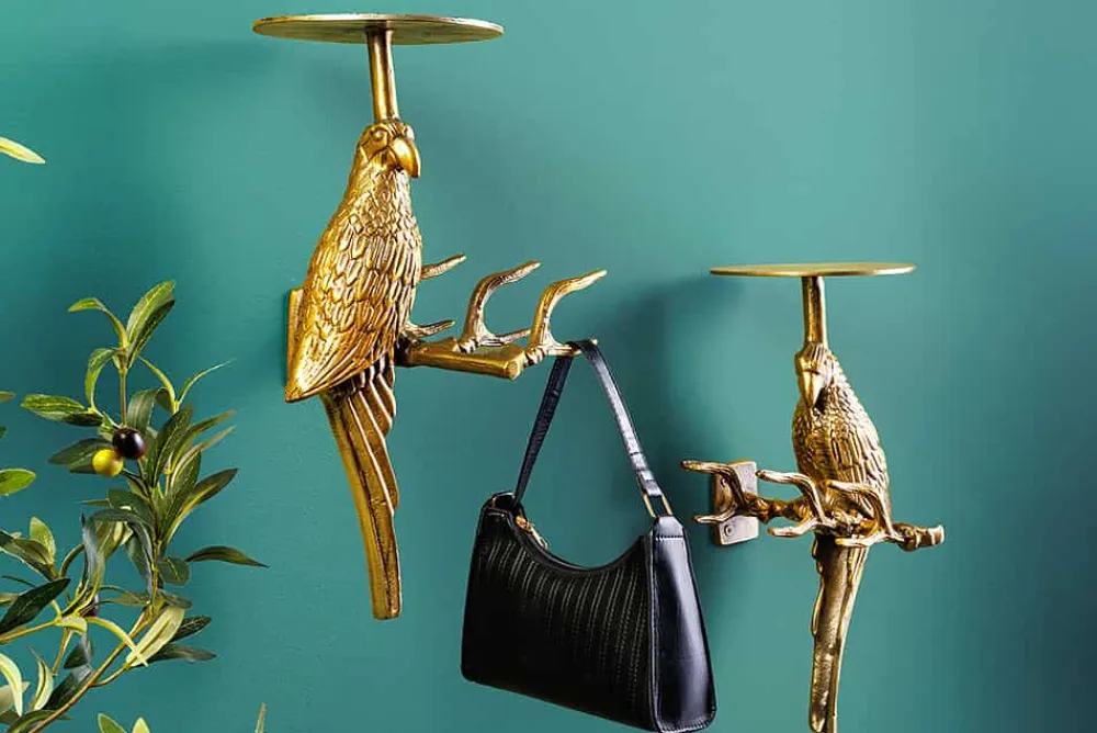 Riess-Ambiente Goldene Möbel|Garderoben > 2er Set Wandgarderobe WILDLIFE BIRDS 45cm gold Metall Hammerschlag Design handmade