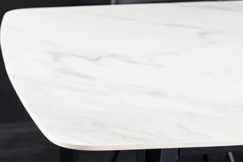 Riess-Ambiente Esstische > Esstisch MILANO 160cm weiß Marmor Keramik schwarzes Metallgestell