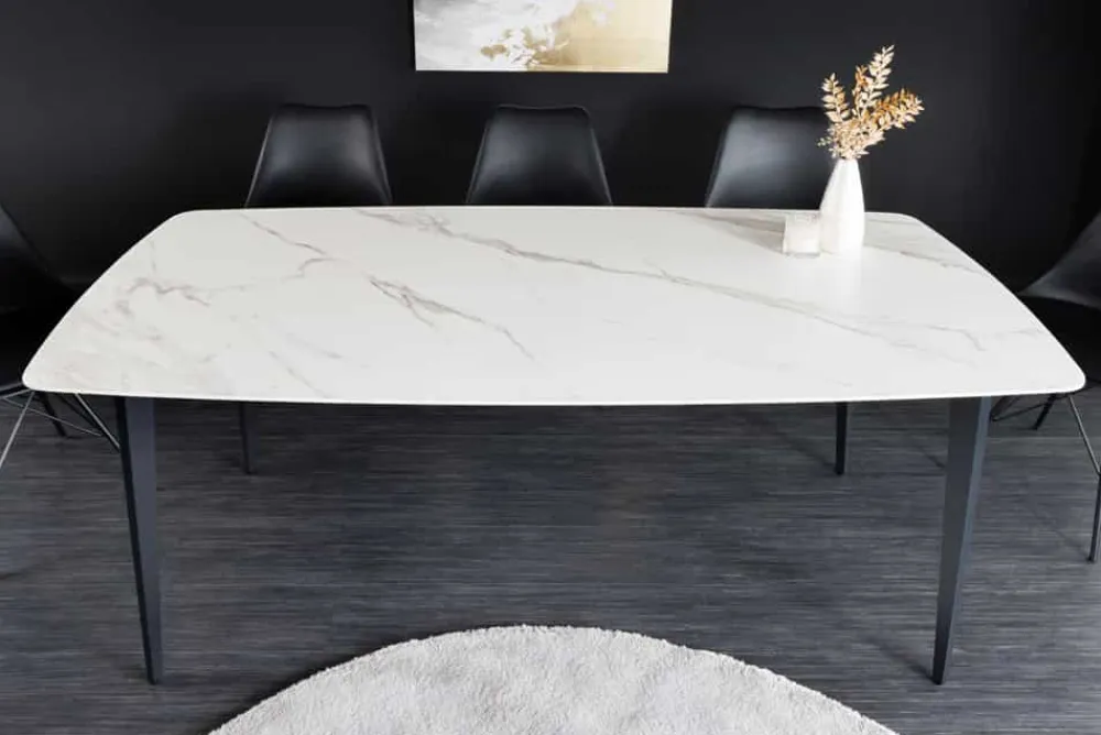 Riess-Ambiente Esstische > Esstisch MILANO 160cm weiß Marmor Keramik schwarzes Metallgestell