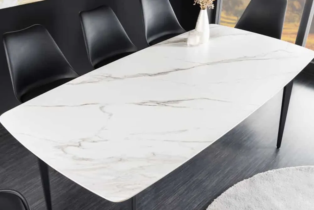Riess-Ambiente Esstische > Esstisch MILANO 160cm weiß Marmor Keramik schwarzes Metallgestell