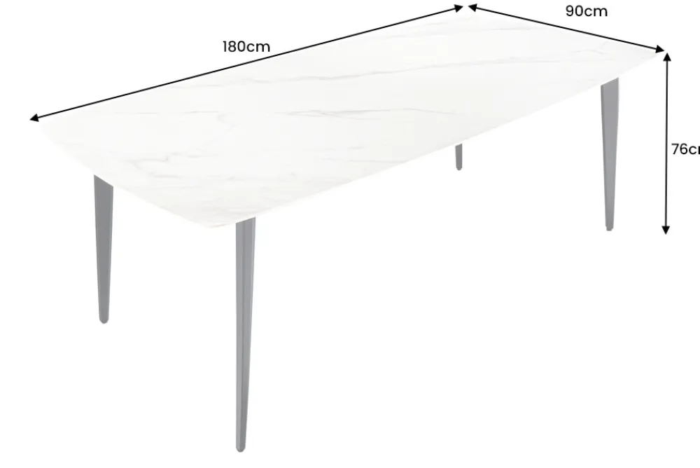 Riess-Ambiente Esstische > Esstisch MILANO 180cm weiß Marmor Keramik schwarzes Metallgestell