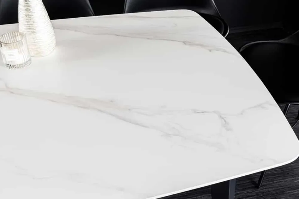 Riess-Ambiente Esstische > Esstisch MILANO 180cm weiß Marmor Keramik schwarzes Metallgestell