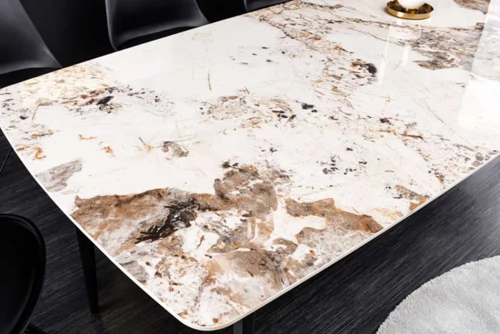 Riess-Ambiente Esstische > Esstisch MILANO 160cm weiß Pandora Keramik schwarzes Metallgestell