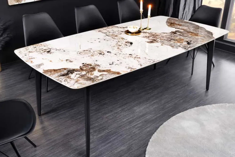 Riess-Ambiente Esstische > Esstisch MILANO 160cm weiß Pandora Keramik schwarzes Metallgestell