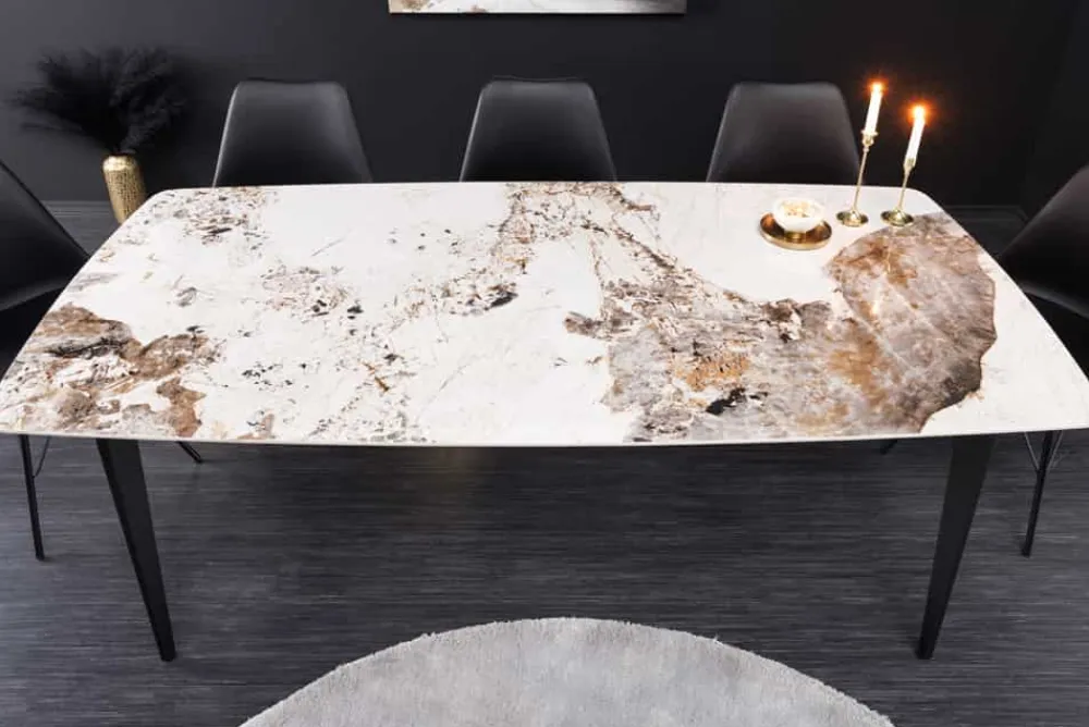 Riess-Ambiente Esstische > Esstisch MILANO 160cm weiß Pandora Keramik schwarzes Metallgestell