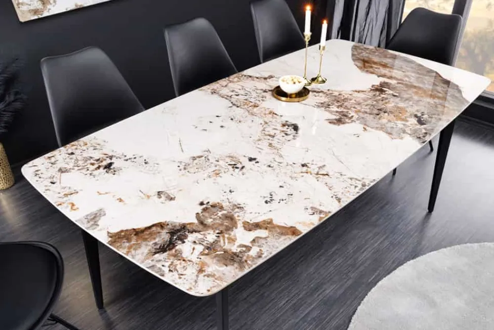Riess-Ambiente Esstische > Esstisch MILANO 160cm weiß Pandora Keramik schwarzes Metallgestell