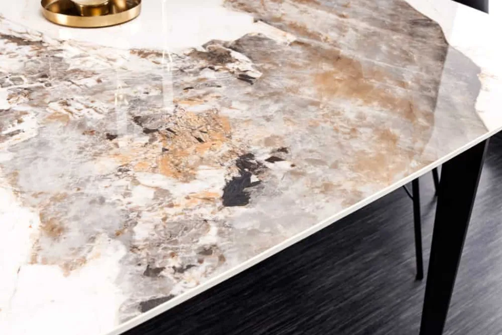 Riess-Ambiente Esstische > Esstisch MILANO 180cm weiß Pandora Keramik schwarzes Metallgestell