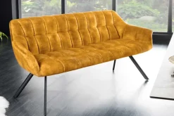 Riess-Ambiente Sitzbänke|Samt Möbel > Esszimmer Sitzbank PAPILLON 165cm senfgelb Samt mit Lehnen schwarzes Metallgestell