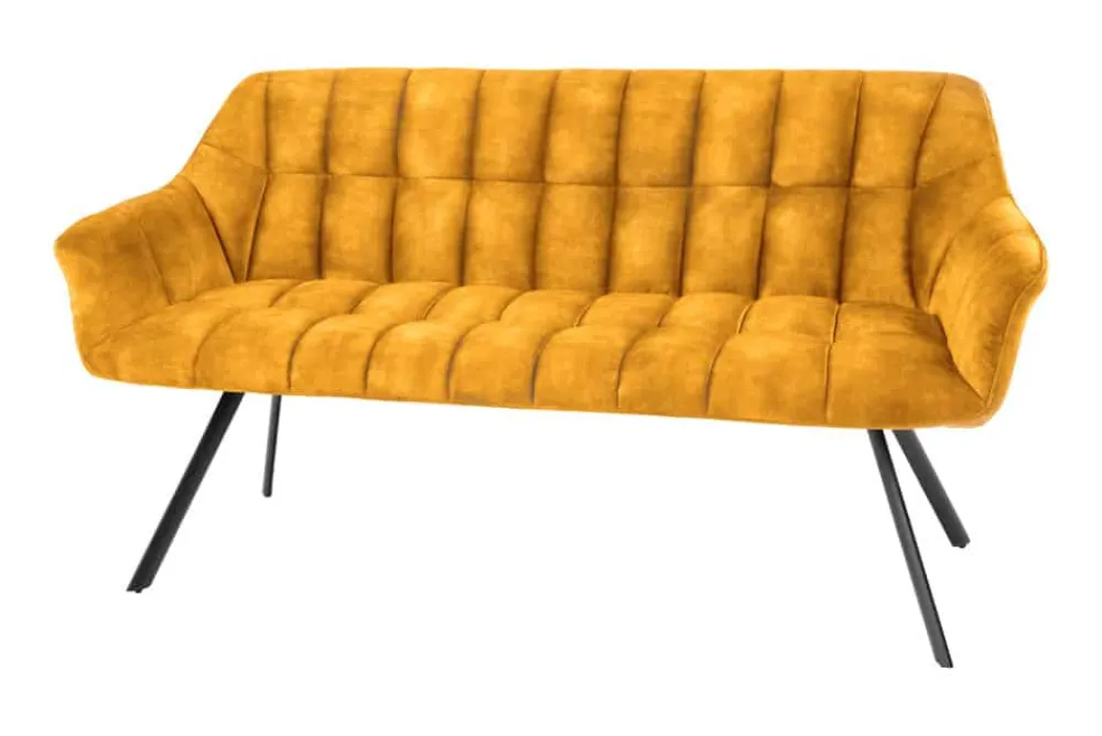 Riess-Ambiente Sitzbänke|Samt Möbel > Esszimmer Sitzbank PAPILLON 165cm senfgelb Samt mit Lehnen schwarzes Metallgestell