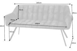 Riess-Ambiente Sitzbänke > Esszimmer Sitzbank PAPILLON 165cm anthrazit Flachgewebe mit Lehnen schwarzes Metallgestell