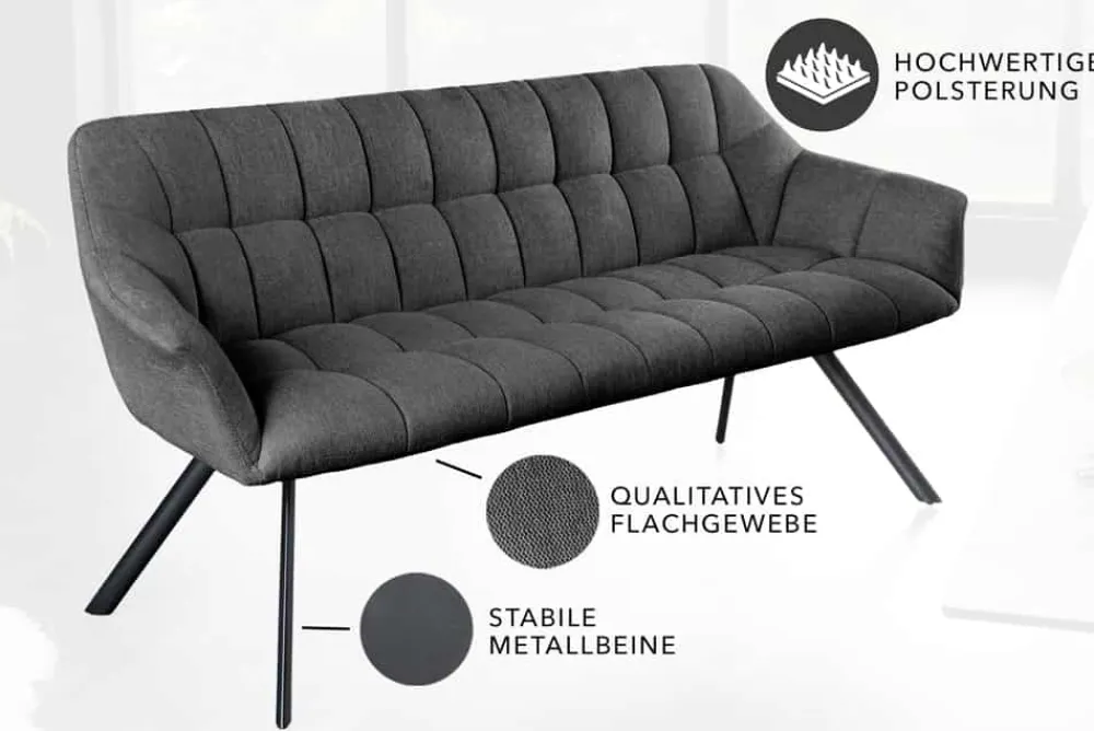 Riess-Ambiente Sitzbänke > Esszimmer Sitzbank PAPILLON 165cm anthrazit Flachgewebe mit Lehnen schwarzes Metallgestell