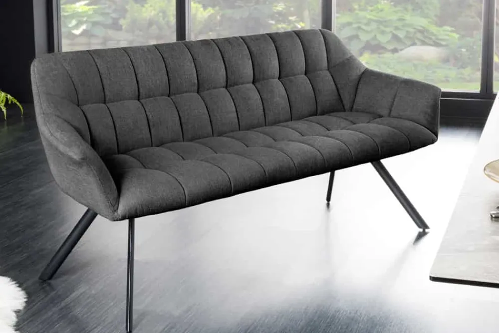 Riess-Ambiente Sitzbänke > Esszimmer Sitzbank PAPILLON 165cm anthrazit Flachgewebe mit Lehnen schwarzes Metallgestell