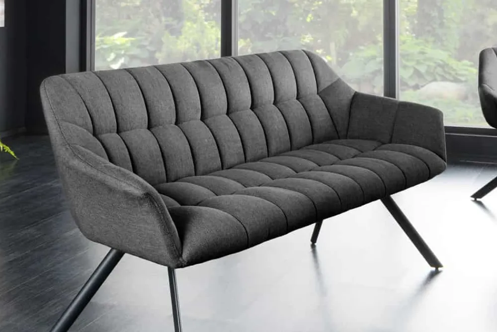 Riess-Ambiente Sitzbänke > Esszimmer Sitzbank PAPILLON 165cm anthrazit Flachgewebe mit Lehnen schwarzes Metallgestell