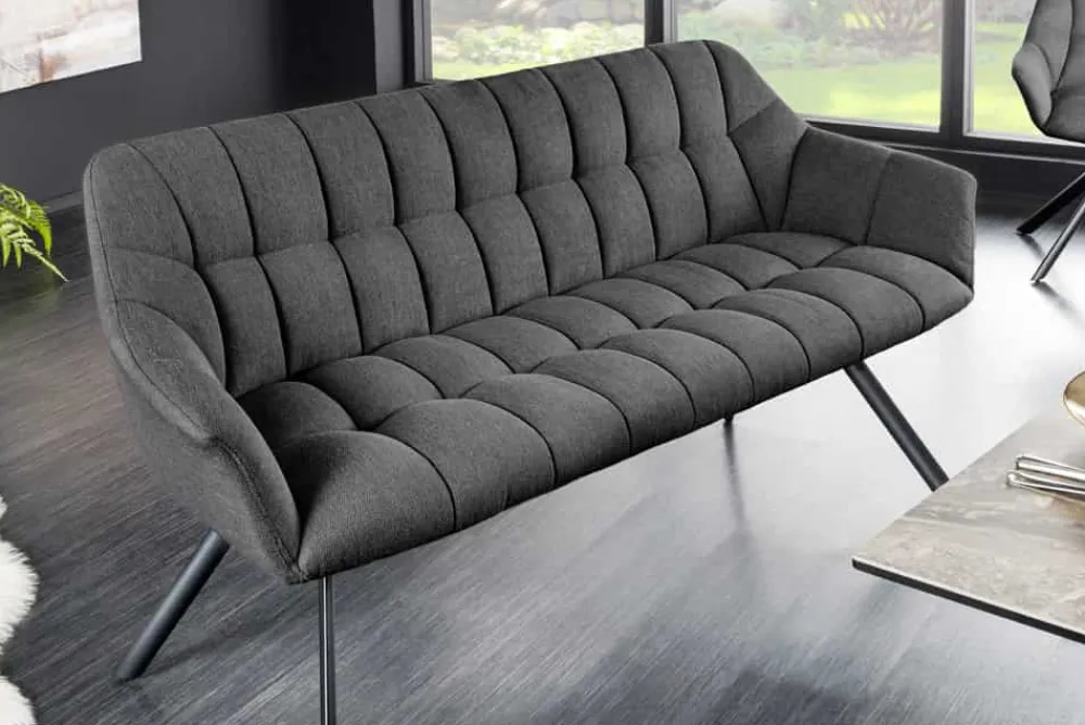 Riess-Ambiente Sitzbänke > Esszimmer Sitzbank PAPILLON 165cm anthrazit Flachgewebe mit Lehnen schwarzes Metallgestell