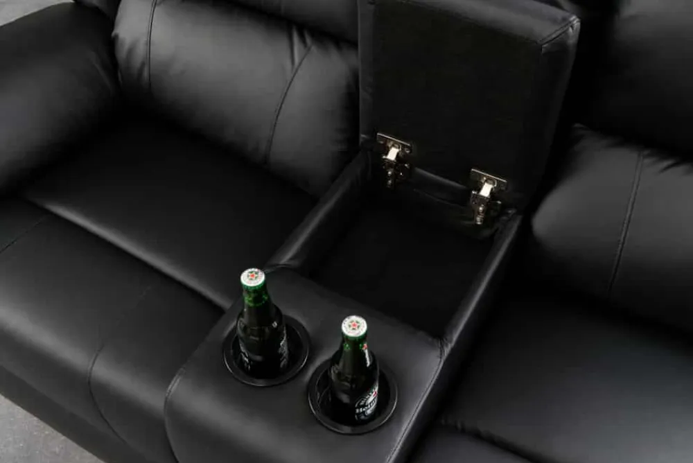 Riess-Ambiente 2-Sitzer Sofa|Sessel > Exklusiver 2er Kinosessel HOLLYWOOD 190cm schwarz mit Liegefunktion und Getränkehalter