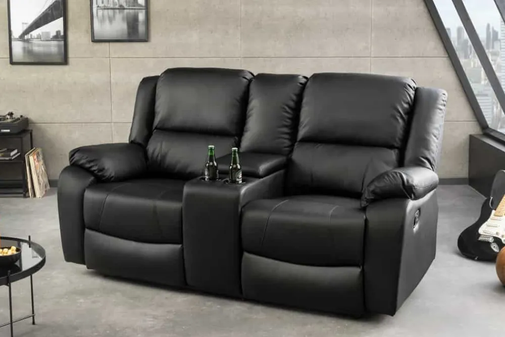 Riess-Ambiente 2-Sitzer Sofa|Sessel > Exklusiver 2er Kinosessel HOLLYWOOD 190cm schwarz mit Liegefunktion und Getränkehalter