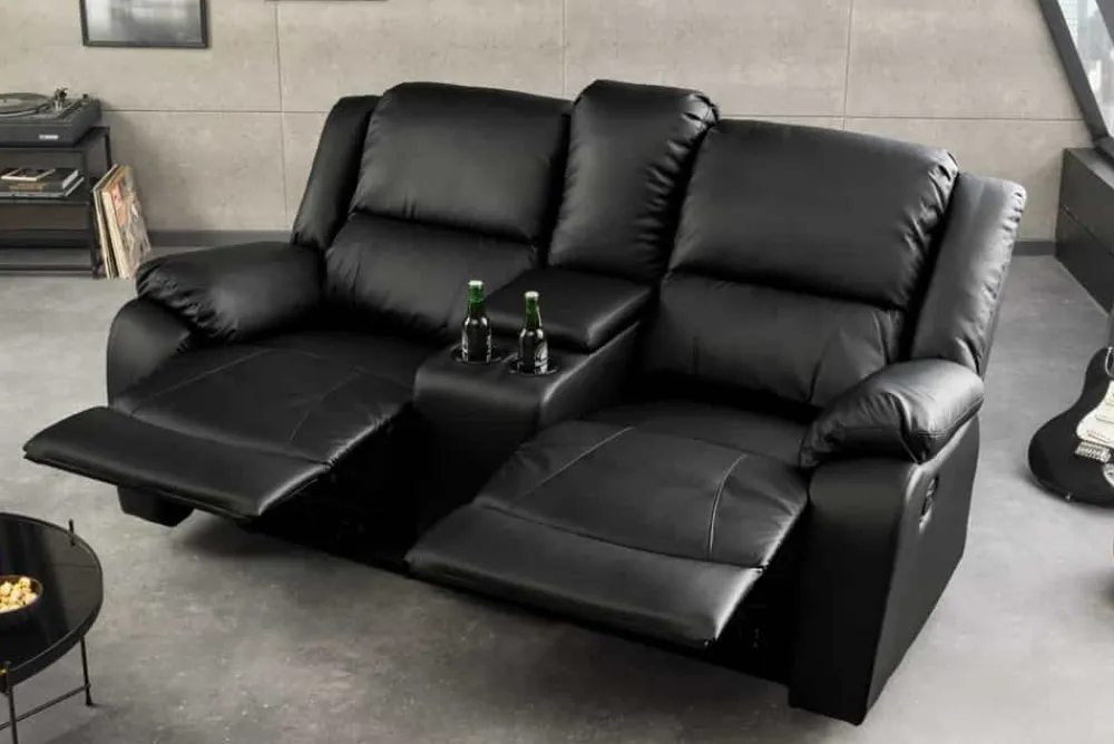Riess-Ambiente 2-Sitzer Sofa|Sessel > Exklusiver 2er Kinosessel HOLLYWOOD 190cm schwarz mit Liegefunktion und Getränkehalter