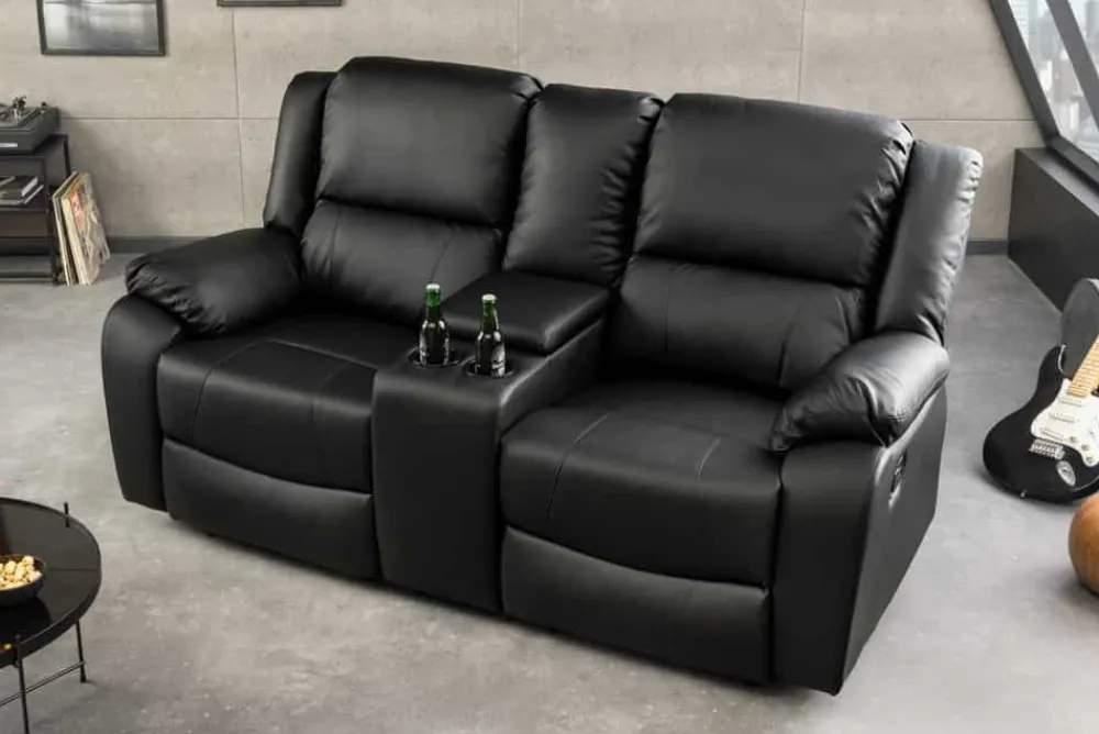 Riess-Ambiente 2-Sitzer Sofa|Sessel > Exklusiver 2er Kinosessel HOLLYWOOD 190cm schwarz mit Liegefunktion und Getränkehalter
