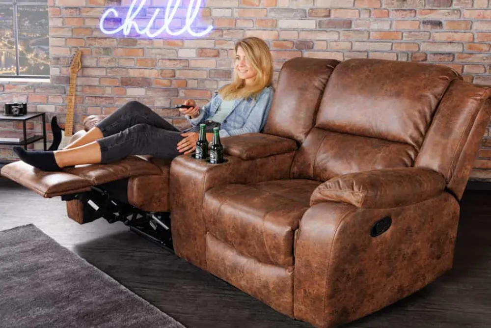 Riess-Ambiente 2-Sitzer Sofa|Sessel > Exklusiver 2er Kinosessel HOLLYWOOD antik braun mit Liegefunktion und Getränkehalter