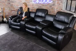 Riess-Ambiente Sessel > Exklusiver 3er Kinosessel HOLLYWOOD schwarz mit Liegefunktion und Getränkehalter