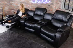 Riess-Ambiente Sessel > Exklusiver 3er Kinosessel HOLLYWOOD schwarz mit Liegefunktion und Getränkehalter