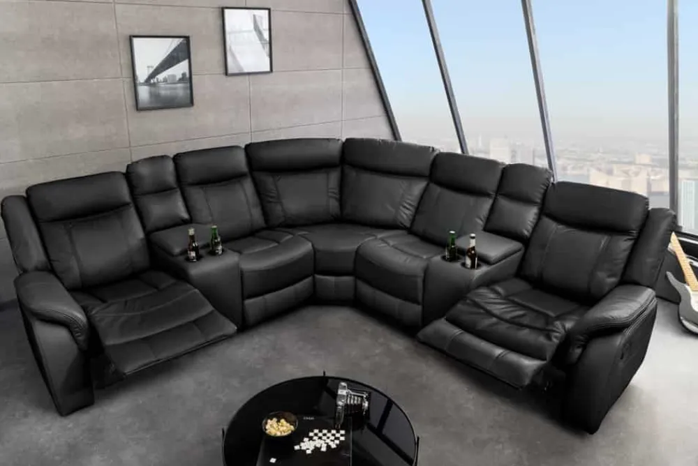 Riess-Ambiente Sessel > Exklusiver 5er Kinosessel HOLLYWOOD schwarz Ecksofa Getränkehalter Stauraum