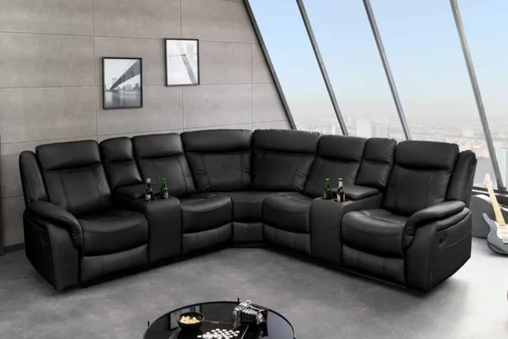Riess-Ambiente Sessel > Exklusiver 5er Kinosessel HOLLYWOOD schwarz Ecksofa Getränkehalter Stauraum