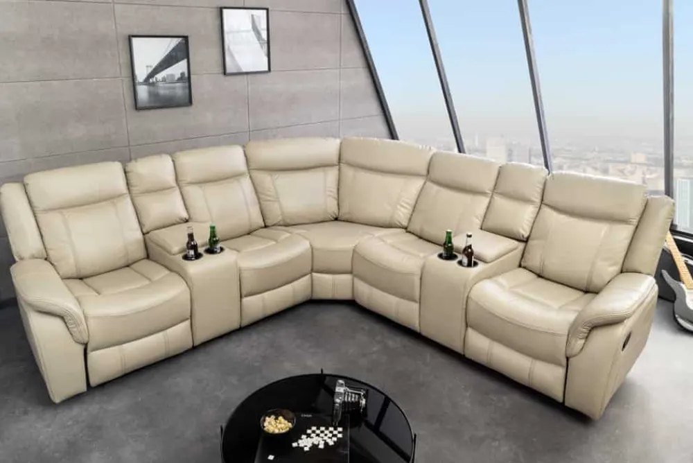 Riess-Ambiente Sessel > Exklusiver 5er Kinosessel HOLLYWOOD beige Ecksofa Getränkehalter Stauraum
