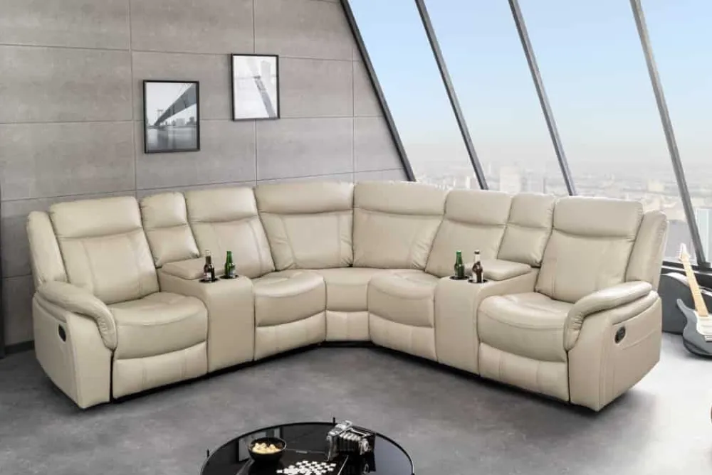 Riess-Ambiente Sessel > Exklusiver 5er Kinosessel HOLLYWOOD beige Ecksofa Getränkehalter Stauraum